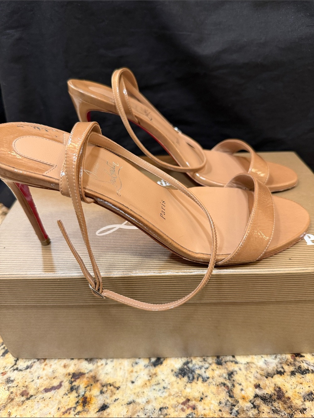 Christian Louboutin Nude Patent Leather Strappy High Heel Sandals